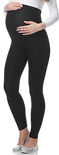 Be Mammy Lange Umstandsleggings aus Viskose Leggings Blickdicht Damen, Maternity Clothing, Ideal für die Schwangerschaft BE-02 (Schwarz, XXL)