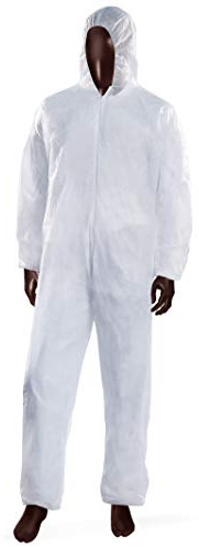 Deter Center AJSIA Tuta MONOUSO con Cappuccio PLP Bianco 30 GR/M Confezione 50 Pezzi cod.14048 (XXL)