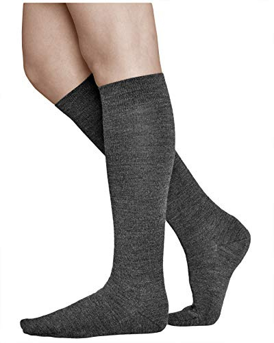vitsocks Chaussette haute 80% LAINE MÉRINOS mi-bas chaud Femme, longue montante au genou d'hiver fine respirante unie, gris, 35-38