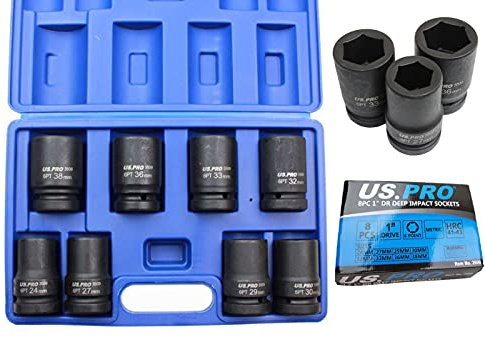 US PRO Tools 8pc 1'' Drive 6pt Deep Impact Sockets Metric 24-38mm 3509