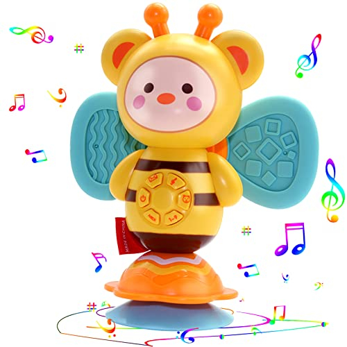 Wieat Music Baby Toys for Sensory Play, Bee Story Machine with Suction Cup, Interactive Educational Toys with Lights and Songs, Early Learning Toys Suitable for Toddlers Boys and Girls High Chair