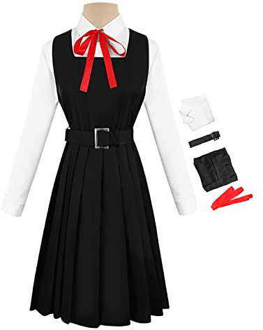 JOHLCR Anime Uniform Cosplay Chainsaw Man Costume Props for Adults Anime Character Mitaka Asa Dress Halloween Costume for Adults suitable for Party, Stage Play, Everyday Dress Up,Black,S