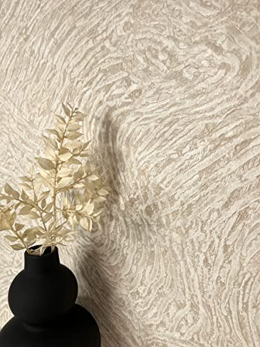 Newroom Tapete Beige Vliestapete Muster - Mustertapete Modern Natur Sand Struktur Metallic Glamour 3D Optik Metallic Gewellt inkl. Tapezier-Ratgeber