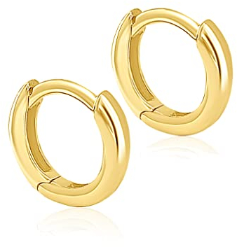 Mary & Jules Creolen Gold klein aus 925 Sterling Silber vergoldet, goldene Ohrringe Damen aus recyceltem Silber, Klappcreolen, Damen Ohrringe Gold, Echtschmuck Ohrstecker für Frauen und Mädchen