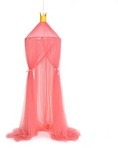 Surwin Ciel de Lit pour Bébé Enfants, Couronne Moustiquaire Rideau Baldaquin Dôme Princesse Tente de Lit, Princesse Décoration Chambre à Coucher Dressing Lecture Maison de Jeux (Rouge)