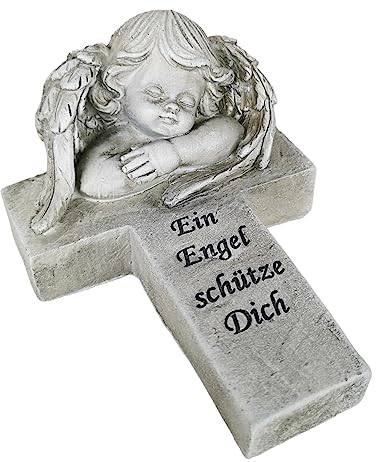 Goldbach Grabschmuck Kreuz 17 cm Grabdeko mit Aufschrift EIN Engel schütze Dich Grabengel - Wanddeko für Babyzimmer