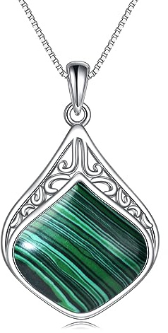YAFEINI Malachit Kette Sterling Silber Filigrane Irische Tropfen Anhänger Ketten Naturstein Malachit Halskette Schmuck für Damen