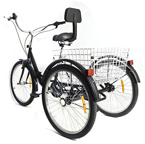 Kaichenyt Erwachsenen-Dreirad, Foldable 24 Zoll 3-Rad-Fahrrad 7-Gang Senioren-Dreirad für Erwachsene Lastenfahrrad mit Großem Einkaufskorb für Anfänger und Ältere Radfahrer