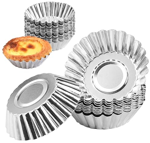 inheming 30 pcs Stampi di Crostate di Uovo, stampi per torte a uovo,Pirottini in Acciaio Inox,antiaderenti, in ferro, per muffin, mini muffin, con rivestimento antiaderente riutilizzabile