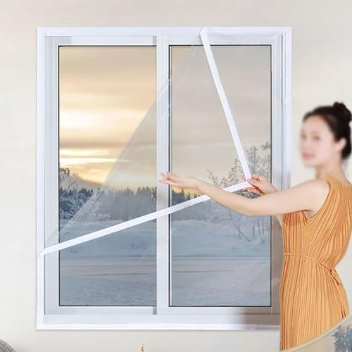 Kit Aislamiento Ventana,Película Térmica Resistente Intemperie,Cortina Caliente a Prueba de Viento Impermeable,Protector De Cortina Sellado Lona Transparente,Reutilizable (70x180cm)