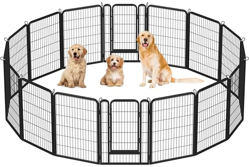 Yaheetech Welpenauslauf 16-teilig 100cm Hoch, Welpenlaufstall mit 2 Türen, Hundezaun für Garten, Automatische Verriegelung, Faltbares Welpenfreigehege Zaun Gitter