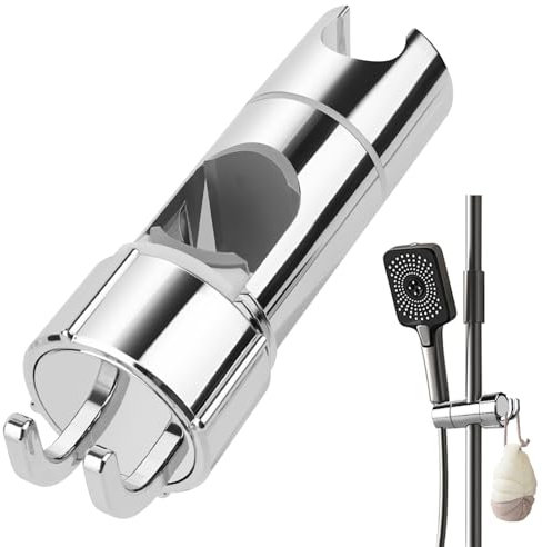 TNOMSNO Handbrause Halterung, Duschbrause Halterung Verstellbarer Duschhalterung mit 2 Haken, Einstellbarer Durchmesser 18-25mm, Verstellbar Duschhalterung für Bäder