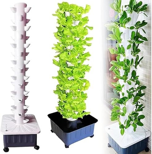 GLFNB Ensemble de Tour hydroponique de 45 Pots, système de Culture aquaponique, équipement de Tour aéroponique d'agriculture Verticale pour Herbes d'intérieur, écosystème Mobile empilable, pour he