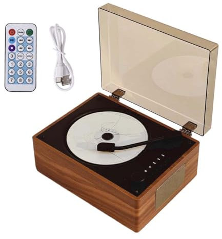 Lecteur CD Portable, Bluetooth avec Haut-parleurs, Petit Lecteur DVD Vintage avec Télécommande, Support USB/AUX/Type-C, Lecteur de Musique Rechargeable, Lecteur CD de Bureau AUX de 3.5 mm (Le Brun)