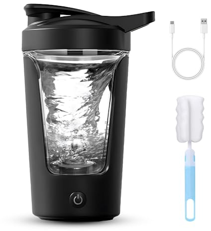 XPJBKC Shaker Proteine Elettrico, Shaker Elettrico, Sha-ker Palestra con Spazzola, Borraccia Proteine Sha-ker, Tazze Shak-er Ricaricabili USB per Frullati Proteici, Senza BPA, 450ml, Nero