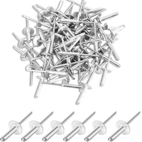Remaches ciegos de 4,8 x 10 mm, aleación de aluminio con cabeza grande, juego de remaches ciegos plateados, juego de 60 remaches, adecuado para unir materiales ligeros