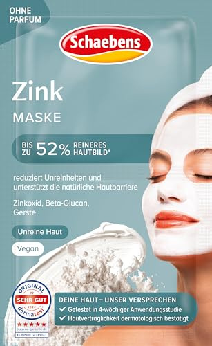 Schaebens Masque crème au zinc – Réduit les impuretés et soutient la barrière naturelle de la peau avec de l'oxyde de zinc, du bêta-glucane et de l'orge pour les peaux impures VEGAN