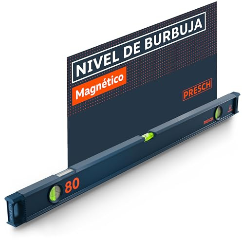 Presch Wasserwaage magnetisch 80cm - Bruchfeste Weitwinkellibelle inkl. 2% Gefälle-Anzeige - Vertical-View-Funktion dank Sichtfenster - Innovative Anti-Rutsch‑Endkappen & präzise Messfläche