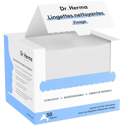 Dr. Herma - Clean Towel, Serviettes Visage Biologiques Jetables - Lingettes Bambou Démaquillantes et Nettoyantes pour le Démaquillage Visage, Soins de la Peau, Idéales pour Peaux Sensibles (50 unité)
