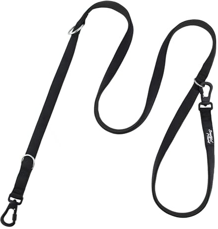 Snootiful Hound Secure Double Ended Dog Lead With Locking Clip Carabiners - Ideal Training Lead - Comfort Mesh Padding - Double Clip Leash - 220cm x 2.5cm (Black)