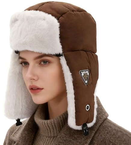 LY4U Chapeau d'hiver pour Hommes et Femmes avec Cache-Oreilles, Doublure en Polaire, Chapeau Thermique Coupe-Vent pour Le Ski, la Randonnée et Les Activités de Plein Air