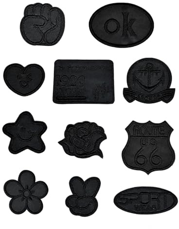 HUVZOR 11pcs toppe termoadesive ricamate, colore nero, in tessuto, da applicare con ferro da stiro o cucire, per vestiti, cappelli, jeans