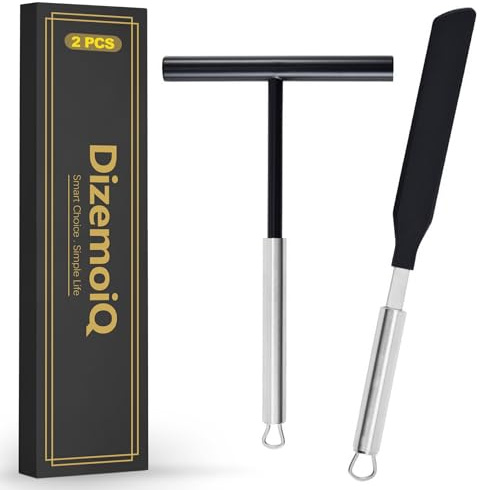 DizemoiQ Juego de 2 accesorios para crepes con distribuidor de masa y espátula para tortitas de madera de haya, espátula para crepes y barra distribuidora para una preparación perfecta en casa