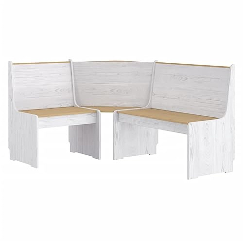 Genérico Banco de Esquina Reine Madera Maciza Pino marrón Blanco 151 cm,Mobiliario,Bancos,Bancos de Comedor y Cocina,327249