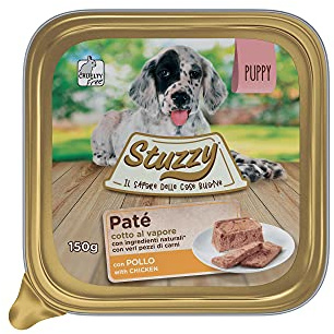 Stuzzy, Cibo Umido per Puppy al Gusto Pollo, Paté e Carni in Pezzi - Totale 3,3Kg (22 Vaschette da 150G)