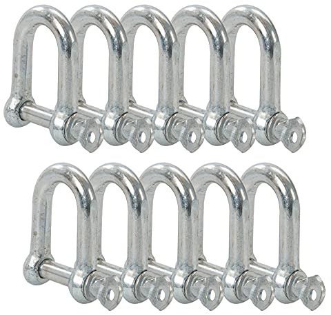 Dapetz ® Commercial D-Shackle Steel M8 (8mm) D-Shackle Ring Use for Construction Rigging Vehicle Recovery Hauling Tie Downs Hanging and Multi Purpose Use - Pack of 10, Silver