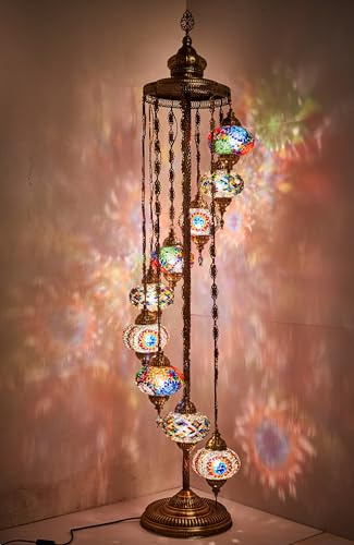 DEMMEX Lámpara de pie de mosaico marroquí turco, 9 globos, 6 pies de alto, lámpara de pie decorativa estilo Tiffany con globos coloridos para dormitorio, sala de estar, entrada, hecha a mano en