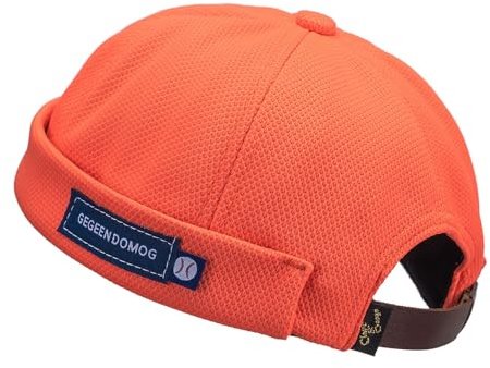 CLAPE Bonnet Docker Neuf Urban Style Bord Roulé rétro Travailleur Marin Casquette Docker Leon Brimless Chapeau été, Orange / 21-23.6 inches