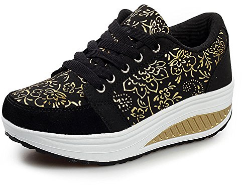 Femmes Minceur Chaussures Marche Baskets Aptitude Wedges Plateforme Chaussures Sneakers 2 Noir,39 EU