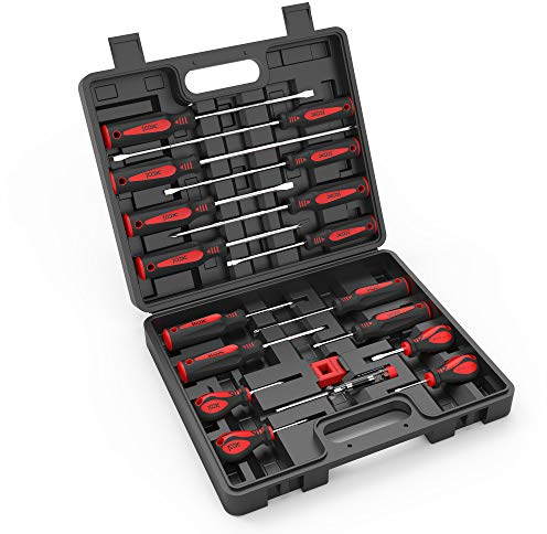 XOOL 18-teiliges Magnet-Schraubenzieher-Set, 7 Phillips- & 9 Schlitz-Bits, Rutschfeste Griff, mit Aufbewahrungskoffer für Reparaturen & Heimwerkerprojekte