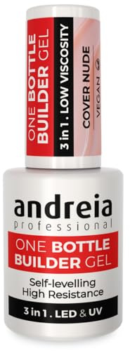 Andreia Professional Gel Builder Nail Construction - Triphasic 3 in 1 Low Viscosity - LED & UV Builder Gel in a Bottle - Nail Extension - Self Levelling High Resistance - Colour Cover Nude 14 ml