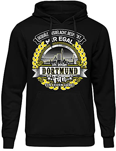 UGLYSHIRT EIN Leben lang Dortmund Herren Kapuzenpullover | Stadt - Dortmund Skyline - Fussball - Sport - Dortmund Pullover - Ultras - Hoodie | Schwarz (L)