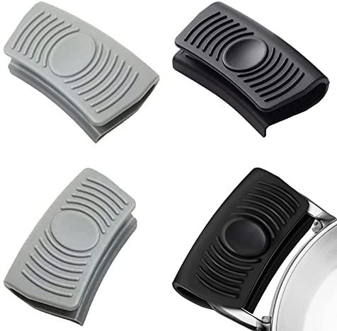 2 Pairs Silicone Handle Holder,Non-Slip Assist Hot Pot Pan Handles Cover,Cooking Pinch Grips Work Handle Cover for Cast Iron Pot Pans Frying Griddles,Black,Grey