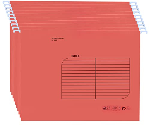 Hängemappen Foolscap,25 Stück Hängemappe mit Tabs und Karteneinsätzen für Schule, Zuhause, Büro(Red)