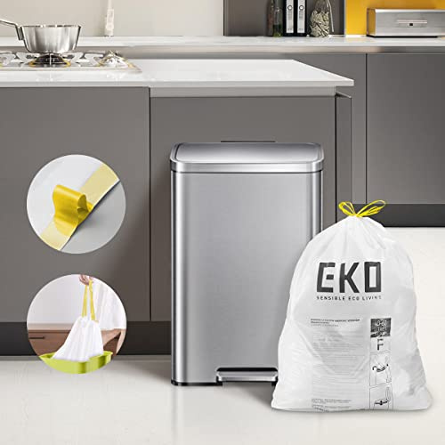EKO - Bolsas de Basura 40-60 L | 60 Unidades | Con Asas Autocierre, Extrafuertes y Antigoteo, Para Cubo de Cocina y Hogar, Blancas - Código F