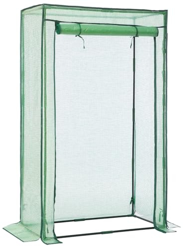 LARMNEE Serre de Jardin, Serre Tomate, avec Cadre en Acier et Film PE, Barre de Renfort sur Le Toit, Anti-Accumulation de Pluie, Entrée Enroulable, Stable et Solide, 85 x 45 x 150 cm EGN14GH02