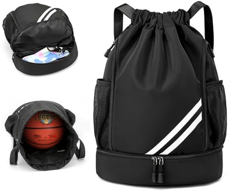 SCBOY Sac de sport à cordon ajustable Sac a dos sport à la mode Avec compartiment à balles avec poche en filet pour la bouteille d'eau Convient aux hommes Aux femmes Aux enfants et aux adolescents