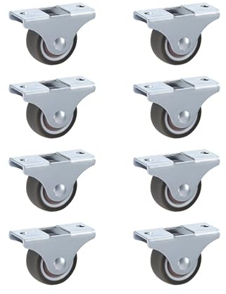 LIKERAINY Tysta TPR-hjul Ø 25 x 13 mm med Fästplatta Hjul av Gummi utan Broms Ersättning för Möbelhjul Lastkapacitet 40kg Grå Paket om 8