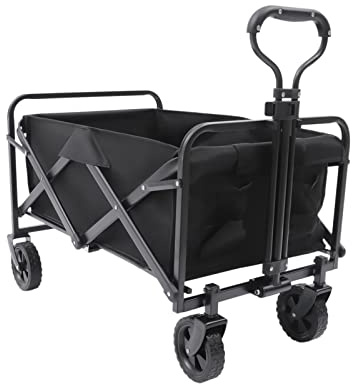 Chariot pliable pour l'extérieur - Chariot à main pliable pour la plage avec poche latérale et porte-gobelet - Poignée réglable - Chariot de jardin - Chariot de plage pour tous les terrains, camping