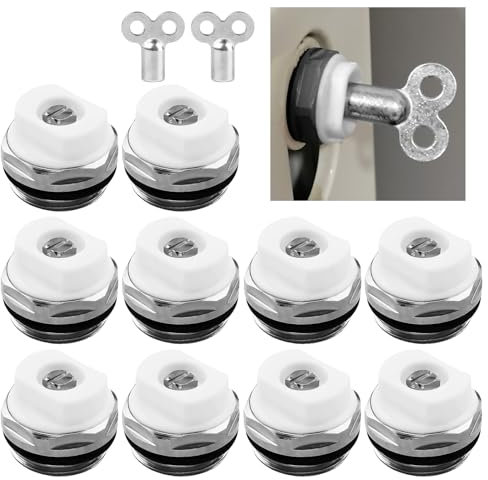 10 Stück Heizkörper Entlüftungsventil 1/2 Zoll mit 2 Entlüftungsschlüssel, Heizkörper Entlüftungsventile, Heizungsentlüfter, Heizung Entlüftungsventil Heizkörperentlüftung mit drehbarem Kunststoffkopf