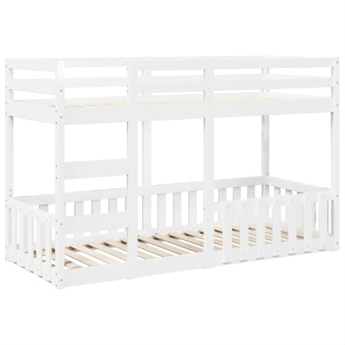 vidaXL Lit superposé Blanc 90x190 cm Bois de pin Massif, Cadre de lit superposé Bas, Meubles de Chambre à Coucher, Cadre de lit superposé avec marches
