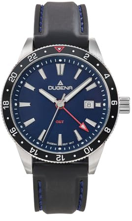 Dugena Herren-Armbanduhr GMT, Quarz, Edelstahl, Saphirglas, Datumsanzeige, wasserdicht, 10 bar, Farbe:Blau