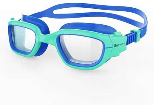 BEEWAY Kids Swimming Goggles 6-14 | Wide View | Anti-fog | Anti-leak | Quick Adjust Strap | UV Protection | Super Comfort for Boys and Girls
