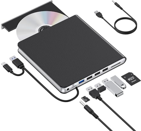 External CD DVD Drive for Laptop USB 3.0 USB C CD Drive External DVD Drive Portable CD ROM Burner Reader Writer Drive External DVD Player for Laptop Desktop PC Windows 11/10/8/7 MacBook Mac OS Linux