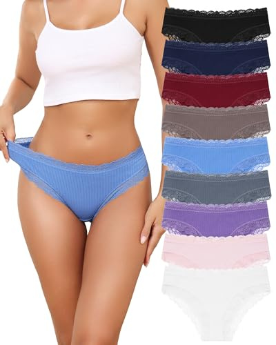 Levao Lot de 9 Culotte Femme Coton sous-vêtements Dentelle Respirant Slip Femme Soft Hipster Sexy Panties Multipack S-XL