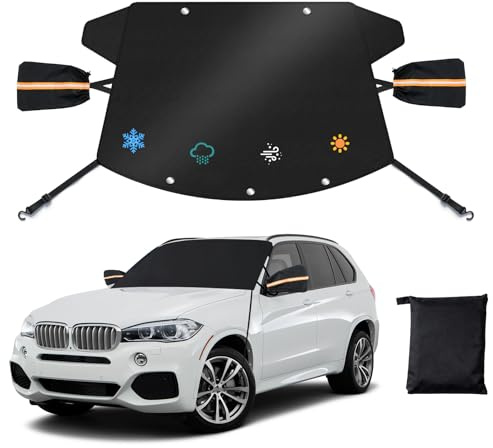 NGOKPYD Couverture de Pare Brise pour Voitures, SUV et Camions Pickup | Housse de Pare Brise Etanche en Tissu Oxford 600D | Protection Solaire, Anti Givre, Protection Contre Les Intempéries (Grande)